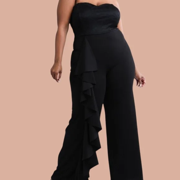 Womens~Jumpsuit~Black Strapless~Wide-Leg~NEW~Size 2X~ - Picture 2 of 6